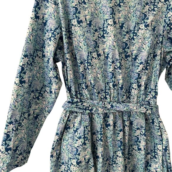 J. Jill Vintage 90's Blue Floral High Neck Belted Cottagecore Maxi Dress Size 20 - Picture 4 of 7